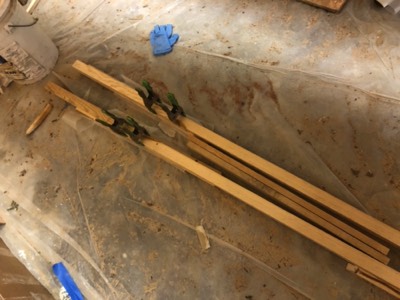  2/16/18 - Pieces of spruce are scarfed together to form oar blanks. 