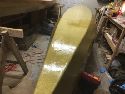  2/23/18 - The kevlar is given a fill coat of epoxy. 