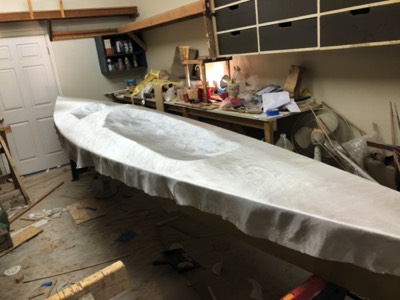  3/19/18 - Fiberglass cloth is laid on the deck. 