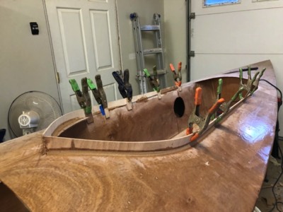  4/6/18 - The cockpit coaming is epoxied into place. 
