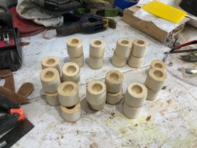  1/8/19 - Recessed deck fittings pieces are sanded to shape. 
