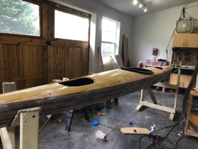  2/17/19 - The sheer joint is sanded in preparation for fiberglass reinforcement. 