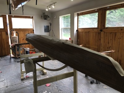  9/2/19 - Glass tape is laid along the keel. 