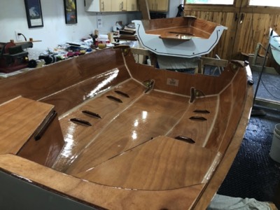  11/19/19 - Several more coats of varnish are applied to the aft section. 