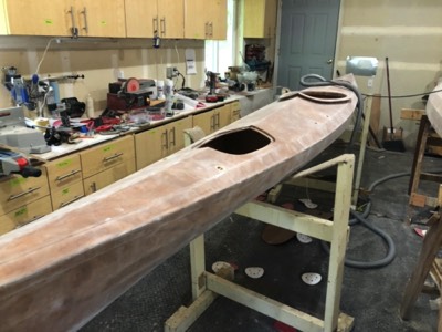  4/29/20 - The boat is sanded and ready for varnish. 