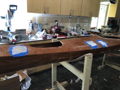  4/20/20 - The recessed fittings are sanded and taped off for fiberglassing. 