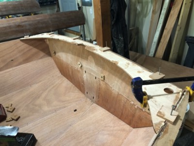  Transom reinforcement is epoxied in place. 