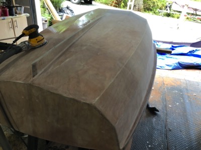  7/6/20 - Half of the aft section is sanded. 