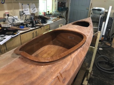  5/31/20 - The coaming is given epoxy fill coats. 