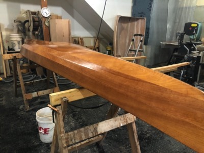  6/3/20 - The first coat of varnish is applied to the hull. 