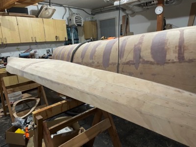  12/4/20 - The hull is sanded and ready for fiberglass. 