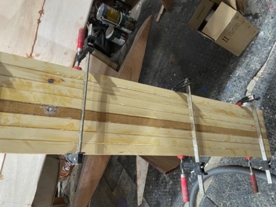  The daggerboard is laminated from strips of Alaskan yellow cedar. 