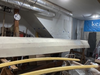  The hull is covered with epoxy and fairing filler. 