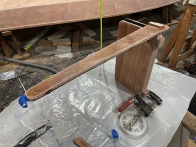  1/5/24 - The tiller arm is epoxied to the rudder trunk. 