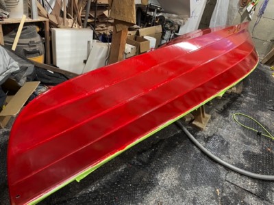  First coat of paint is applied to the hull. 