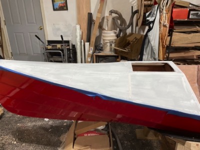  First coat of paint on the bow deck. 