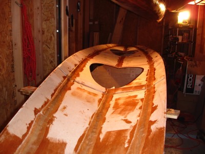 On the underside of the deck, fiberglass tape is used on the seams to save weight. 