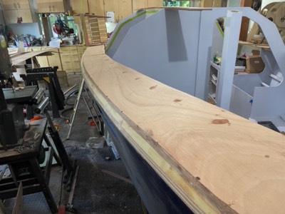  The starboard deck is trimmed flush with the sheer clamp. 