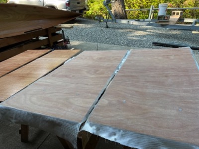  7/2/21 - The bases of the aft trailer bunks are fiberglassed. 