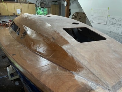  The boat is partially sanded. 