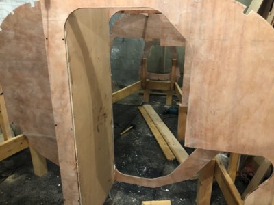  7/14/20 - The keel trunk and bulkhead E are epoxied in place. 