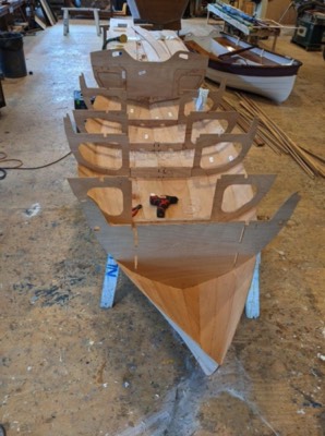  Transom is wired into place. 