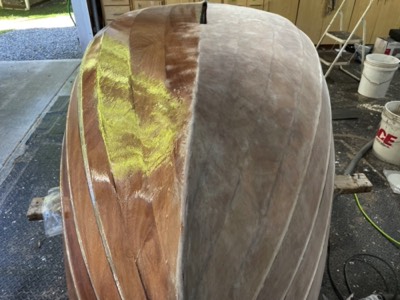  7/17/23 - The hull is half sanded. 