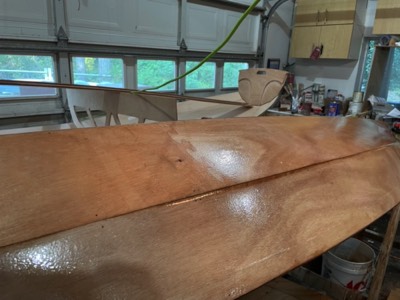  8/17/21 - The hull is given two fill coats of epoxy. 