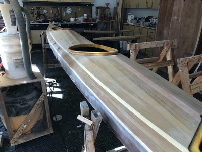  10/9/19 - All fiberglass, epoxy, and blotchy wood areas are sanded away. 