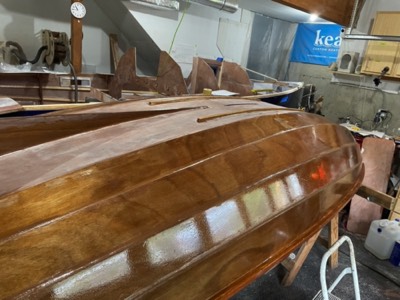  The hull is given several seal coats of epoxy. 
