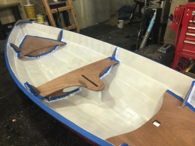  3/19/20 - The first coat of primer is applied to the interior. 