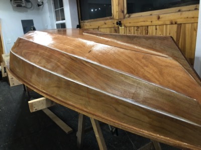  11/16/19 - The first seal coat of epoxy is applied to the hull. 