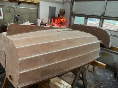  10/25/21 - The hull has been sanded in preparation for primer. 