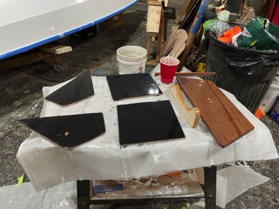  Inside faces of rudder and daggerboard trunk are coated with epoxy and graphite powder.  