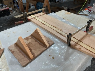  9/5/24 - Rudder  blank and footrest mount are epoxied together.  