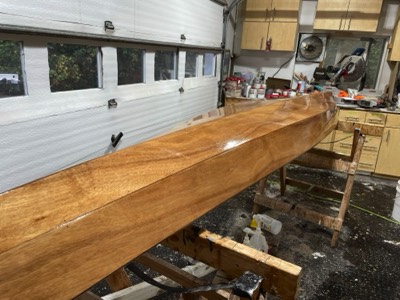  11/11/24 - The first coat of varnish is applied on the hull.  