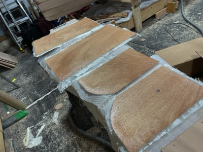  12/17/24 - Inside faces of the daggerboard trunk and rudder trunk are fiberglassed. 