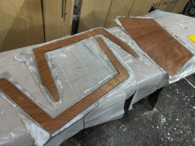  Companionway hatch parts are fiberglassed. 