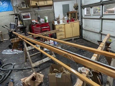  2/28/22 - Sailtrack, shrouds, and gooseneck are installed on the mast.  